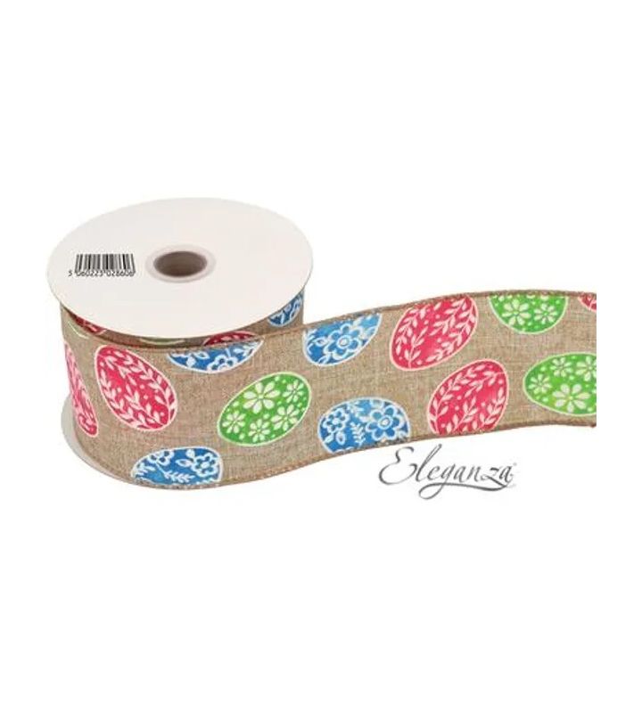 Eleganza Wired Edge Ribbon Easter Eggstravaganza Natural 63mm x 9.1m