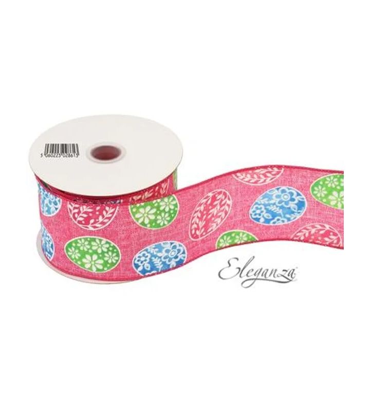 Eleganza Wired Edge Ribbon Easter Eggstravaganza Pink 63mm x 9.1m