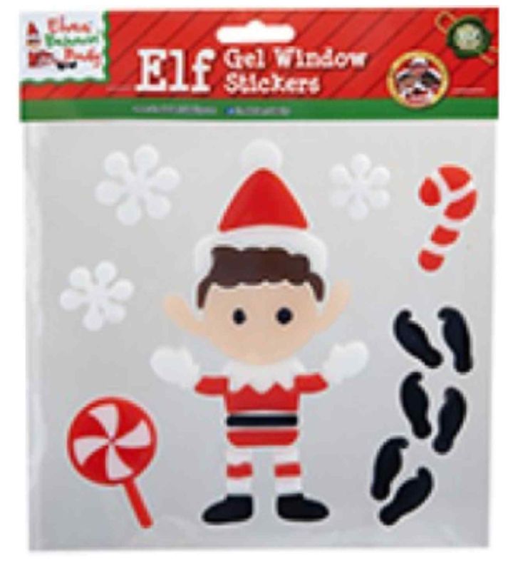 Elf & Candy Cane Gel Window Stickers