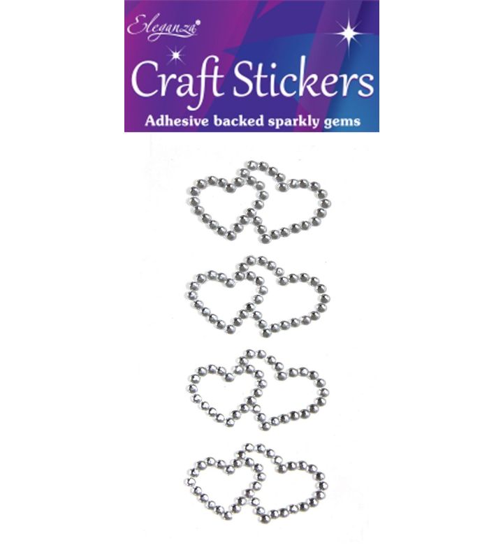 Eleganza Craft Stickers Diamante Open Hearts Silver