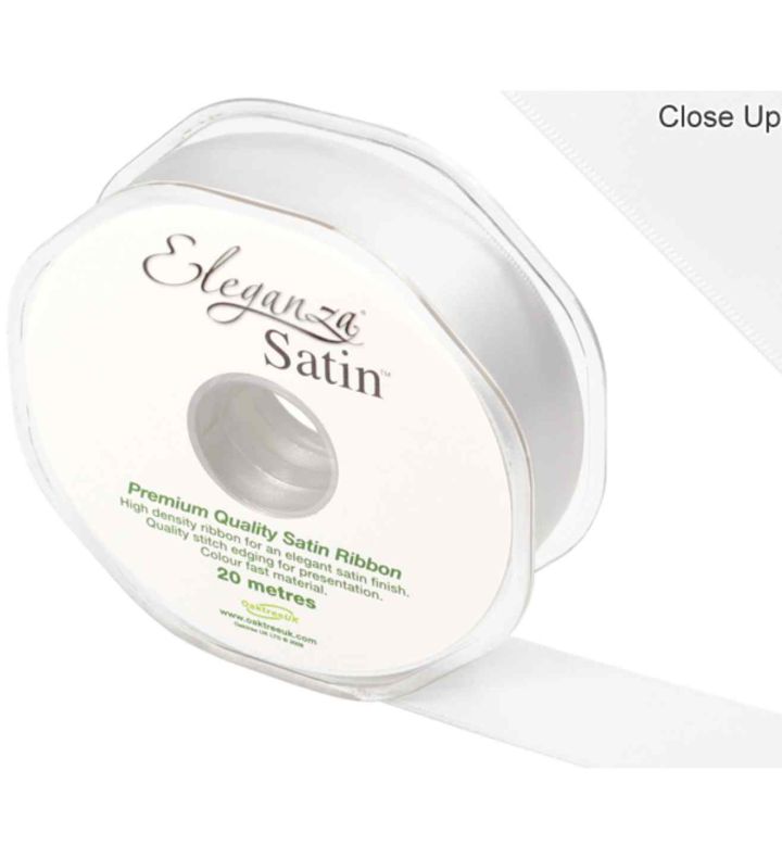 Eleganza Satin Double Faced White - 25mm x 20m