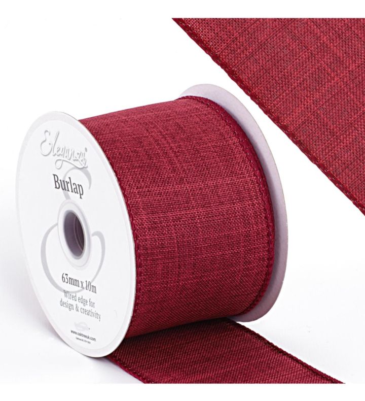 Eleganza Finesse Wire Edge Burlap Burgundy 63mm x 10m
