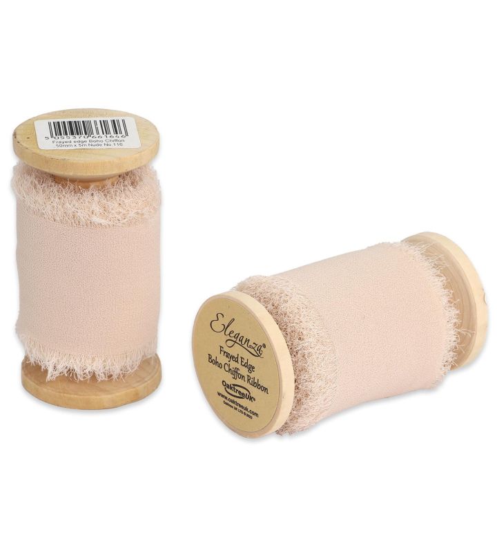 Eleganza Frayed Edge Boho Chiffon Nude 50mm x 5m