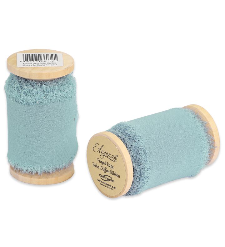 Eleganza Frayed Edge Boho Chiffon Seafoam 50mm x 5m