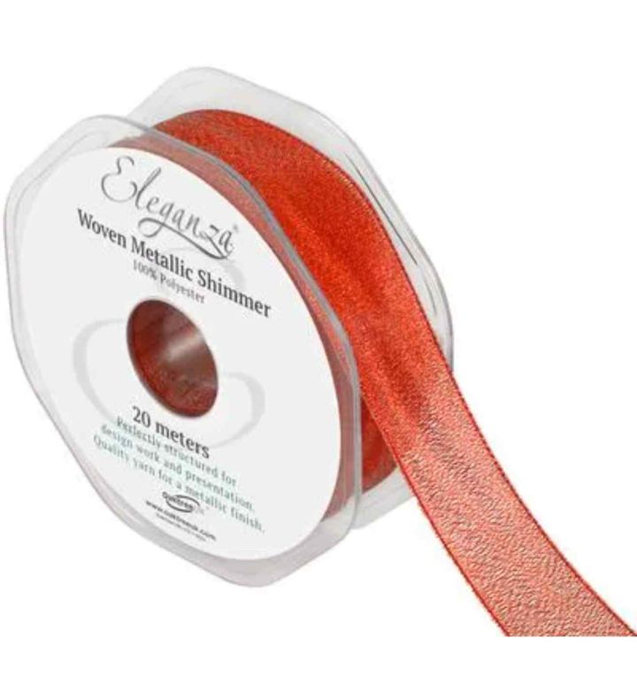 Woven Metallic Shimmer 25mm x 20m Red