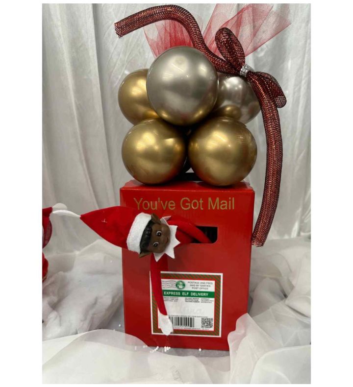 Red Post Box with Interactive Elf Arrival Self Adhesive Labels 10 of each