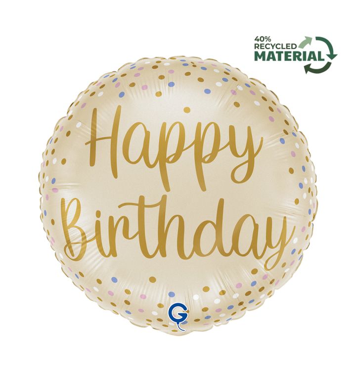 18" Happy Birthday Cream Dots Grabo Foil Balloon