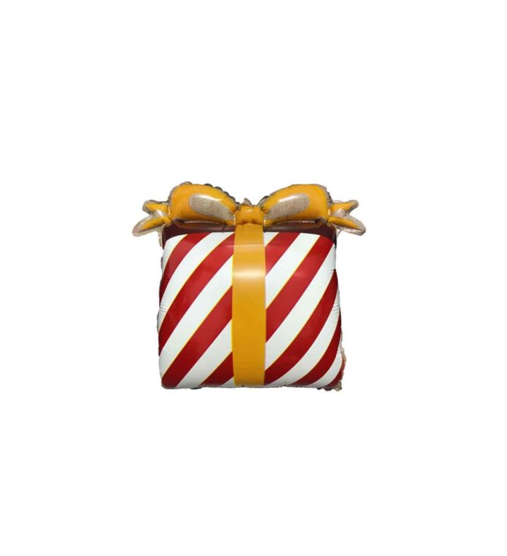 Gift Box Red/White Stripe with Gold Bow 14" x 12" Foil Balloon