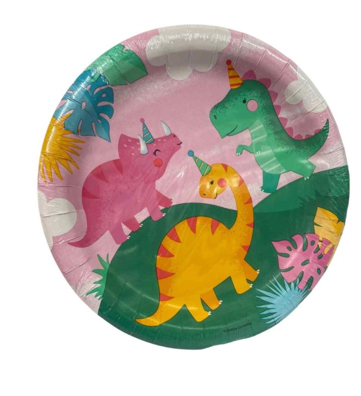 Girl Dino Paper Dinner Plates 8ct