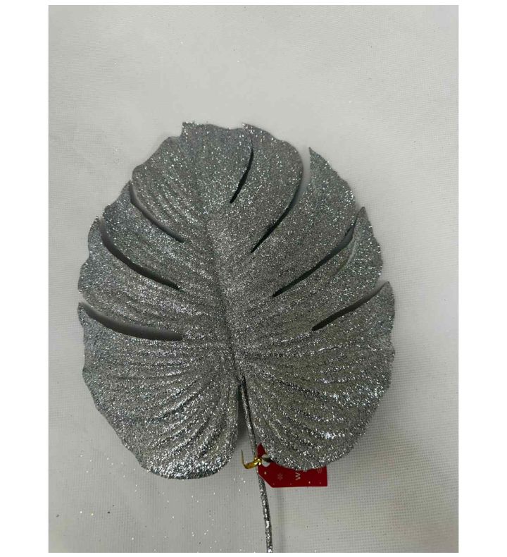 Glitter Monstera Leaf Med Silver 26cm X 23cm