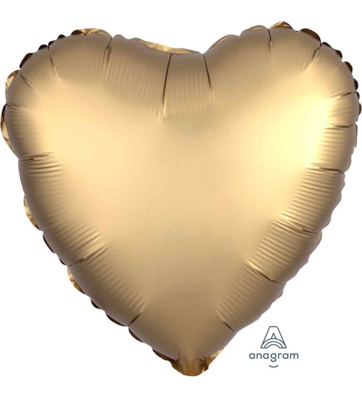 17" Gold Sateen Heart Satin Luxe Foil Balloon Anagram - Unpackaged