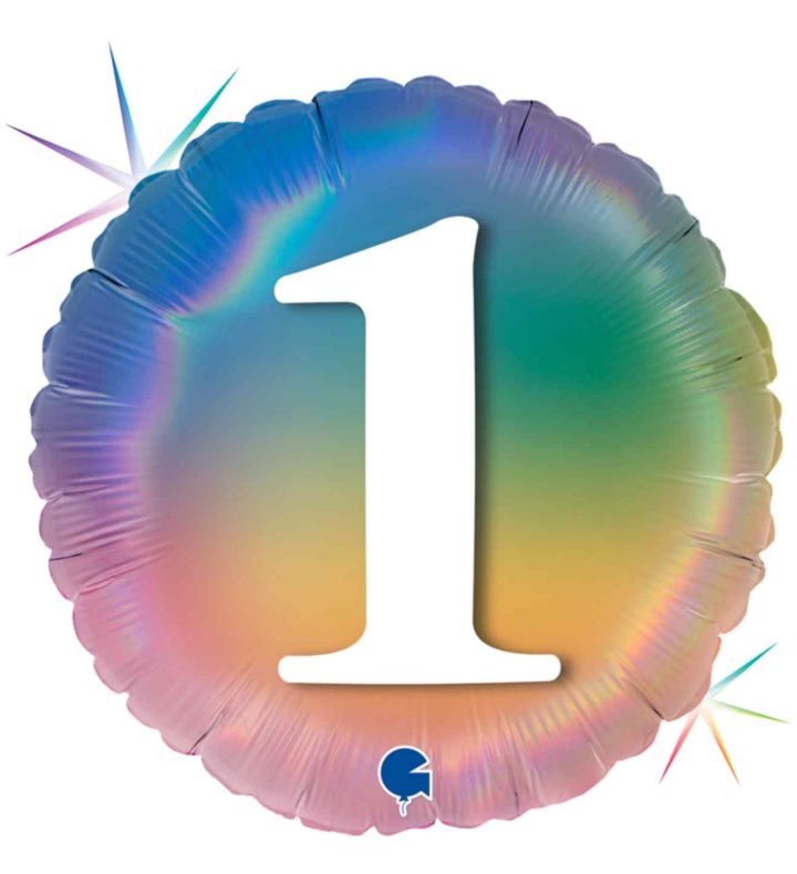18" Grabo Rainbow Holographic 1 Colourful Rainbow Foil Balloon