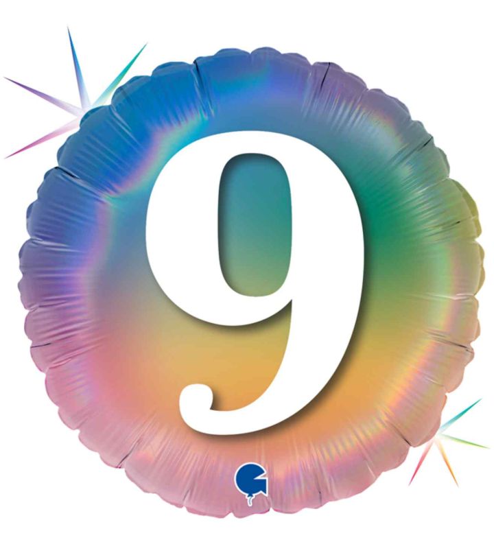 18" Grabo Rainbow Holographic 9 Colourful Rainbow Foil Balloon