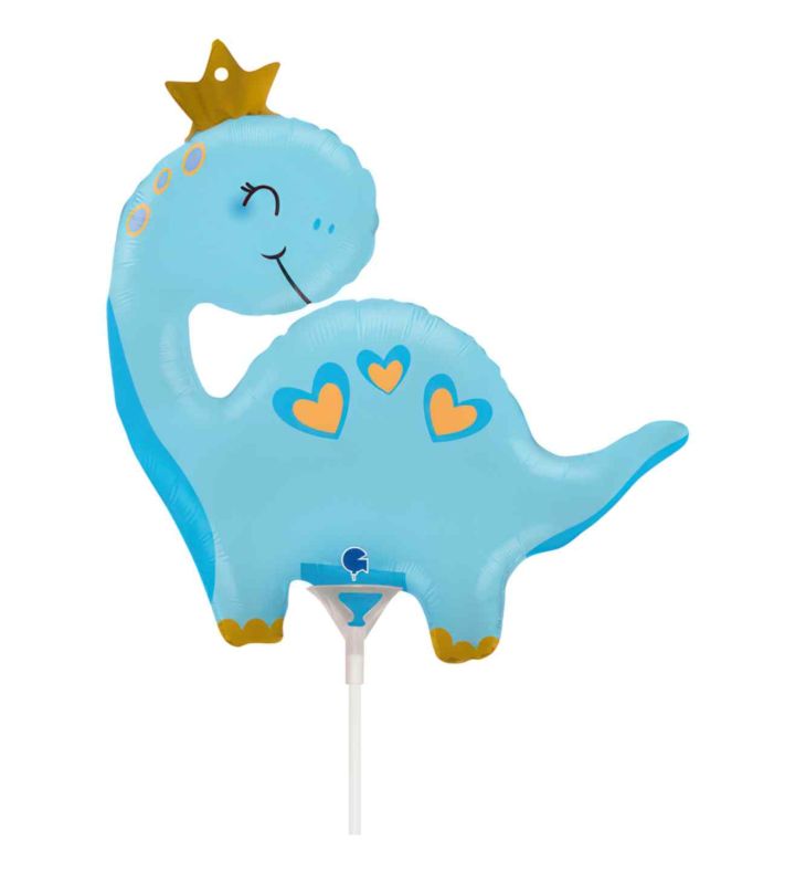 Mini Dinosaur Blue with Crown Foil Balloon