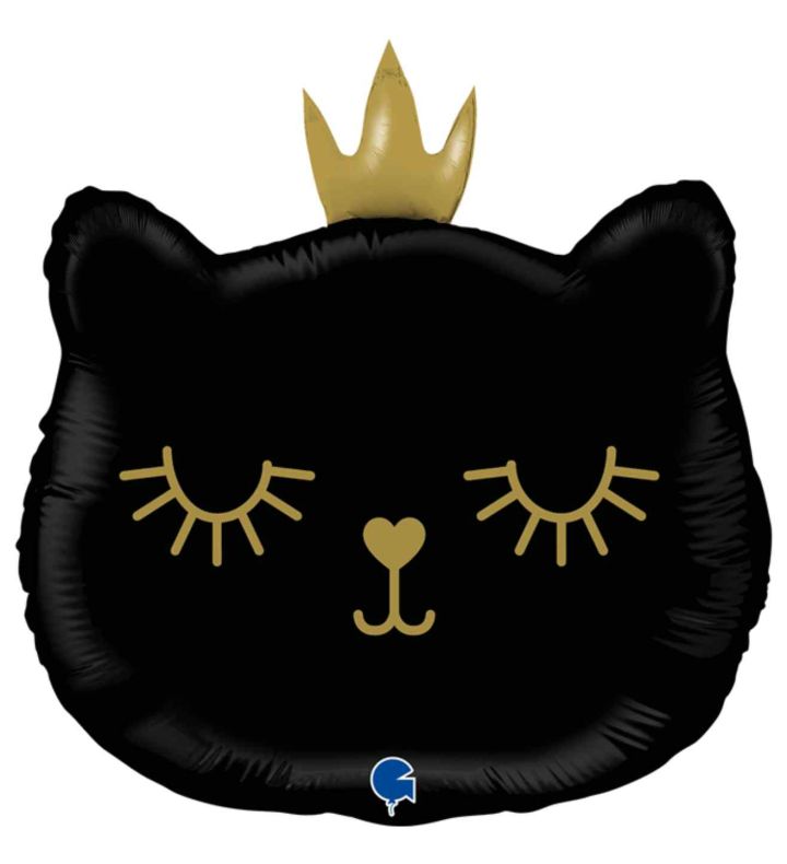 Mini Cat with Crown Black Grabo Foil Balloon