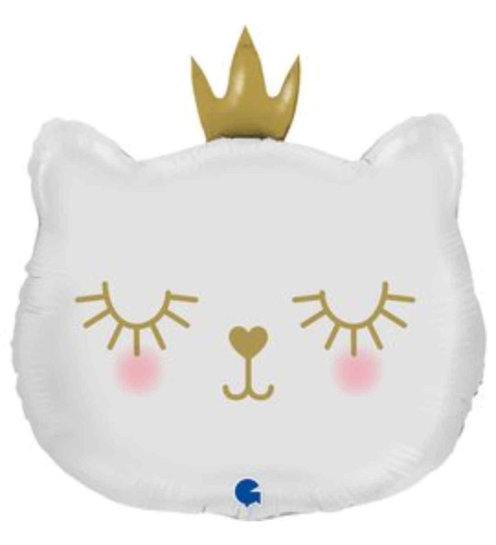 Mini Cat with Crown White Grabo Foil Balloon