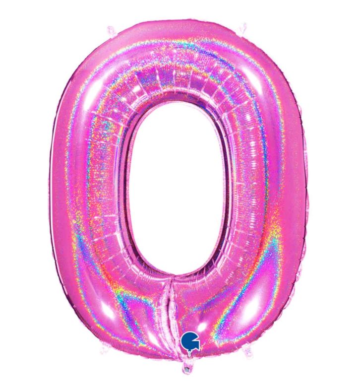 40" Grabo Glitter Holographic Fuxia Number 0 Foil Balloon
