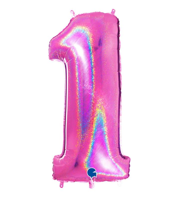 40" Grabo Glitter Holographic Fuxia Number 1 Foil Balloon
