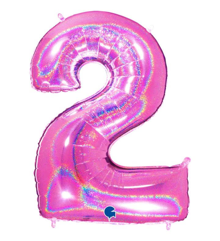 40" Grabo Glitter Holographic Fuxia Number 2 Foil Balloon