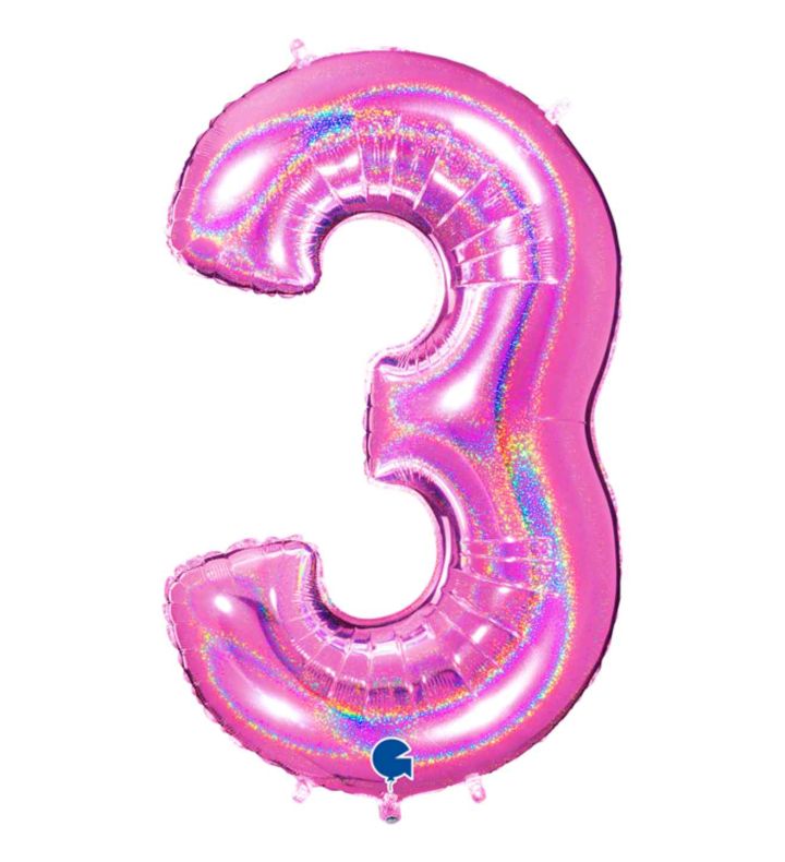 40" Grabo Glitter Holographic Fuxia Number 3 Foil Balloon