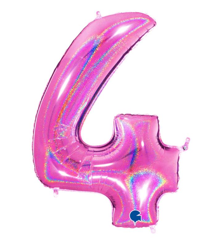 40" Grabo Glitter Holographic Fuxia Number 4 Foil Balloon