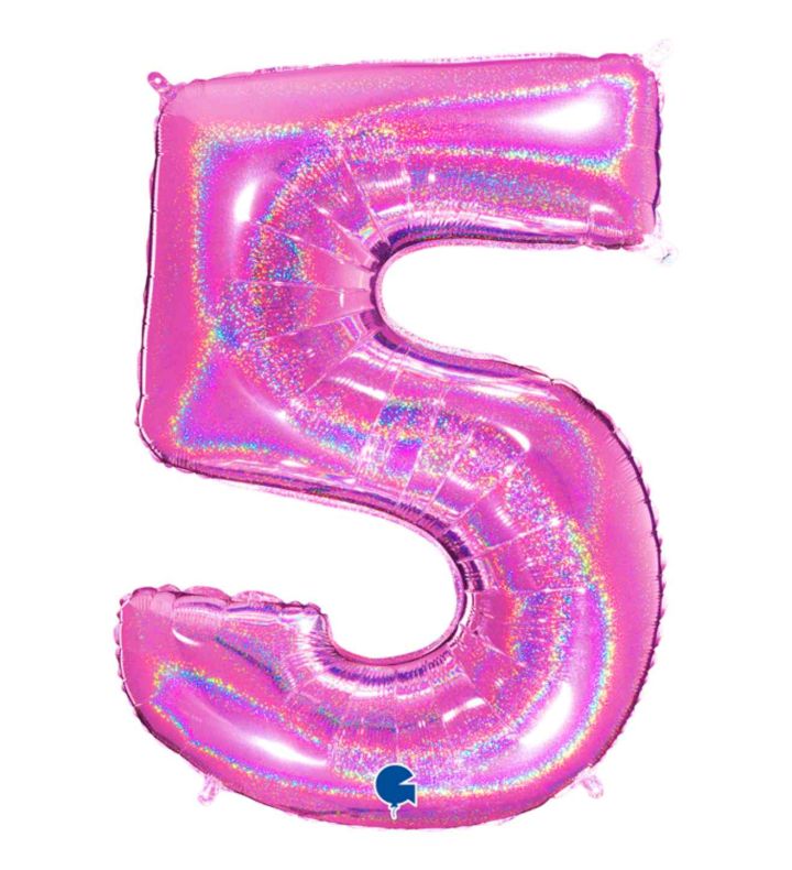 40" Grabo Glitter Holographic Fuxia Number 5 Foil Balloon
