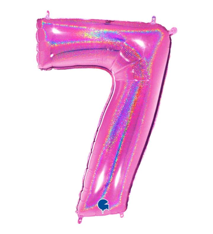 40" Grabo Glitter Holographic Fuxia Number 7 Foil Balloon