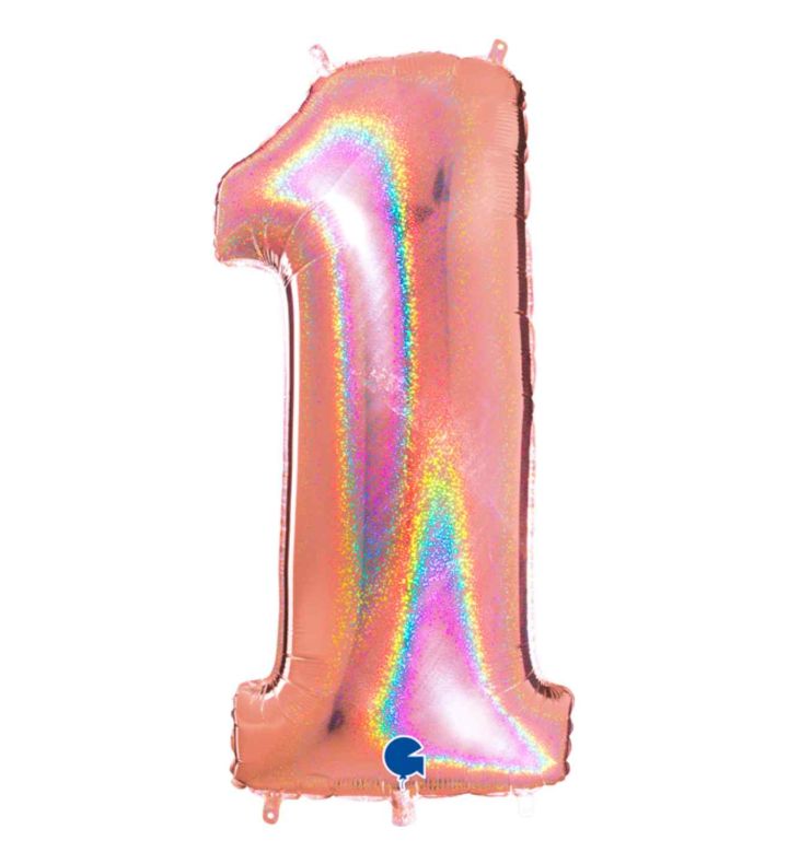 40" Grabo Glitter Holographic Rose Gold Number  1 Foil Balloon