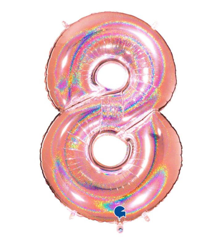 40" Grabo Glitter Holographic Rose Gold Number 8 Foil Balloon