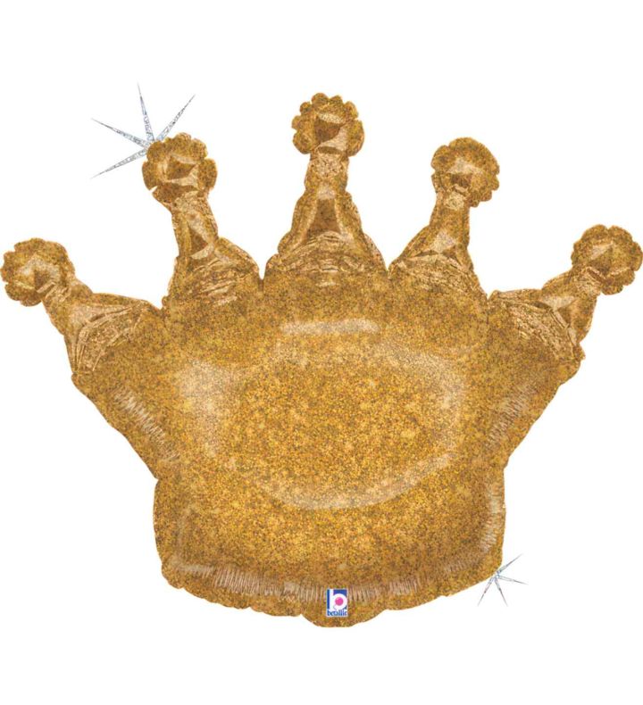 30" Betallic Glitter Holographic Crown Gold Foil Balloon