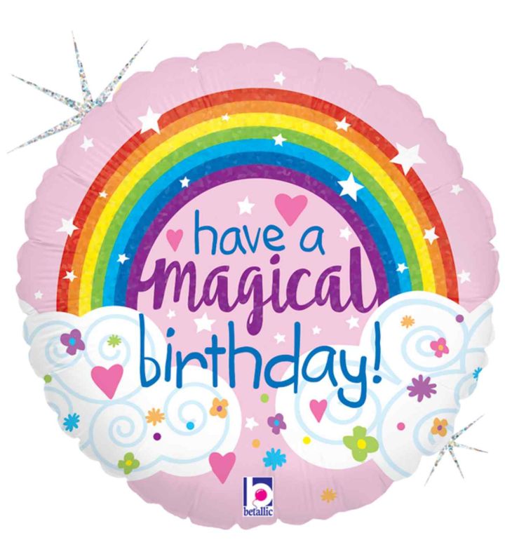 18" Betallic Glitter Magical Rainbow Birthday Foil Balloon