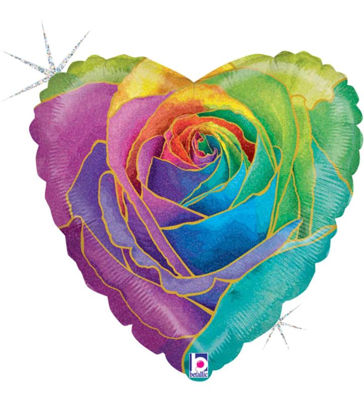18" Betallic Rainbow Rose Heart