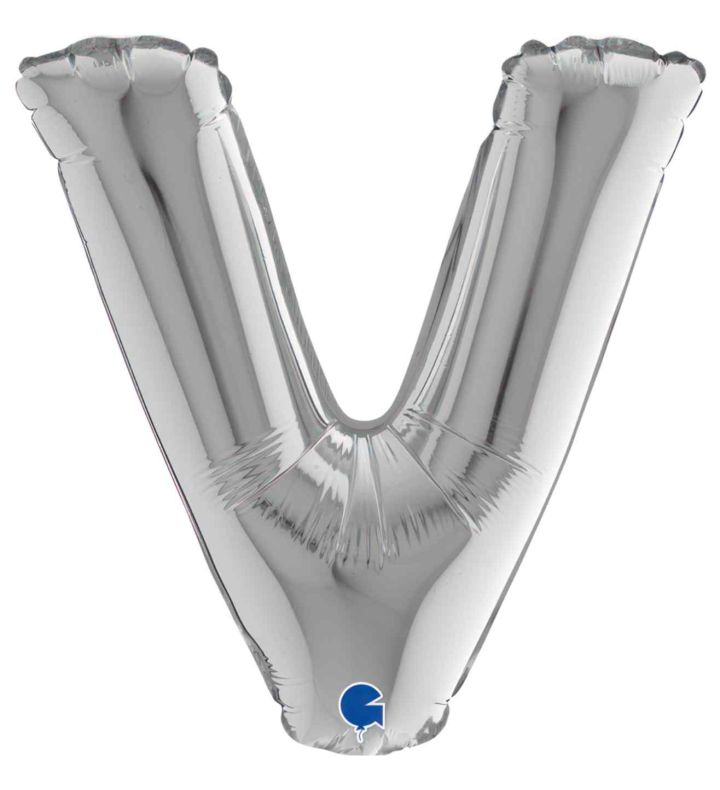 14" Silver Letter V Grabo Foil Balloon