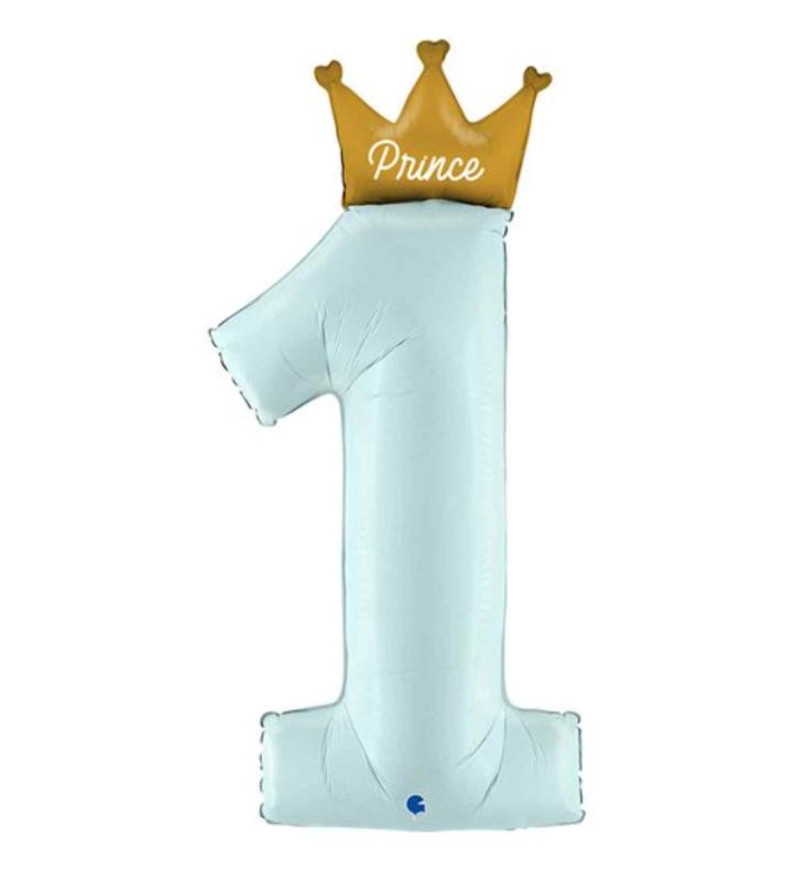 46" Blue Number 1 w/Crown Grabo Foil Balloon