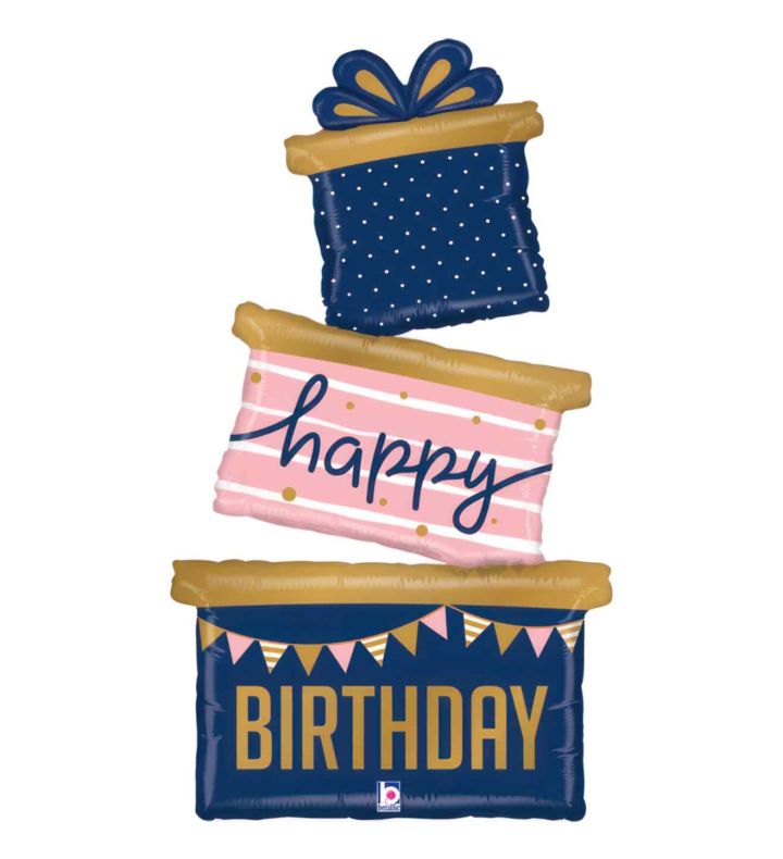 51" Navy Birthday Gift Trio Foil Balloon