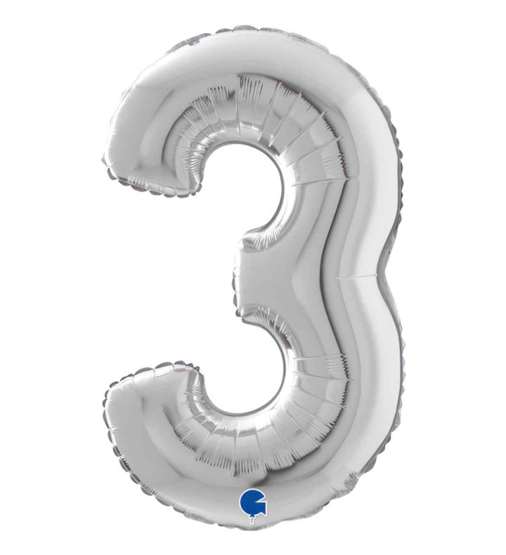 7" Grabo Silver Number 3 Foil Balloon