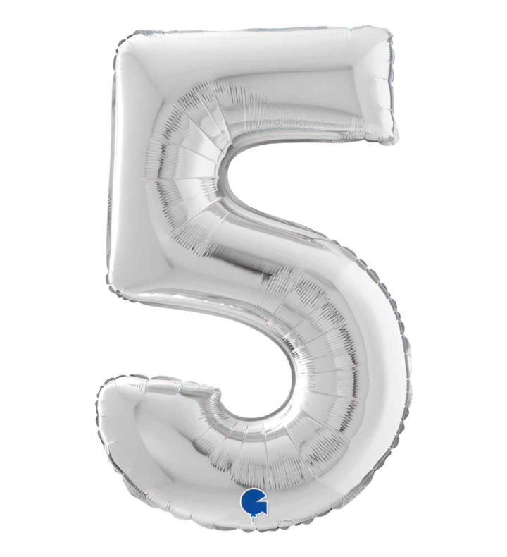 7" Grabo Silver Number 5 Foil Balloon