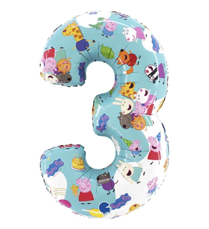 26" Grabo Peppa Pig Number 3 Foil Balloom