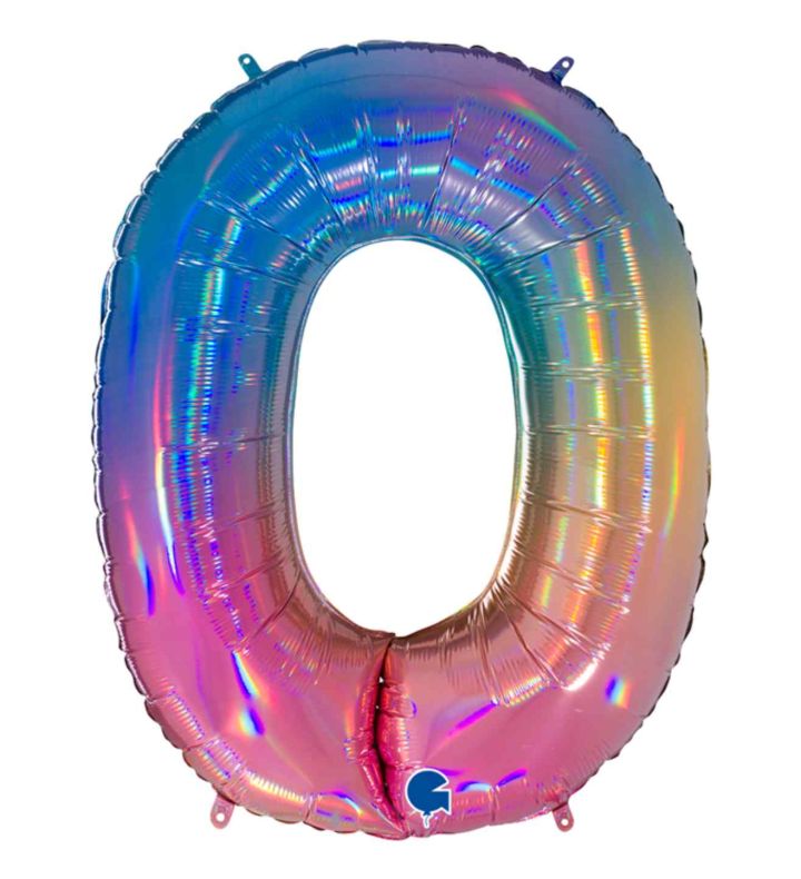 40" Grabo Rainbow Holographic Colourful Rainbow Number 0 Foil Balloon