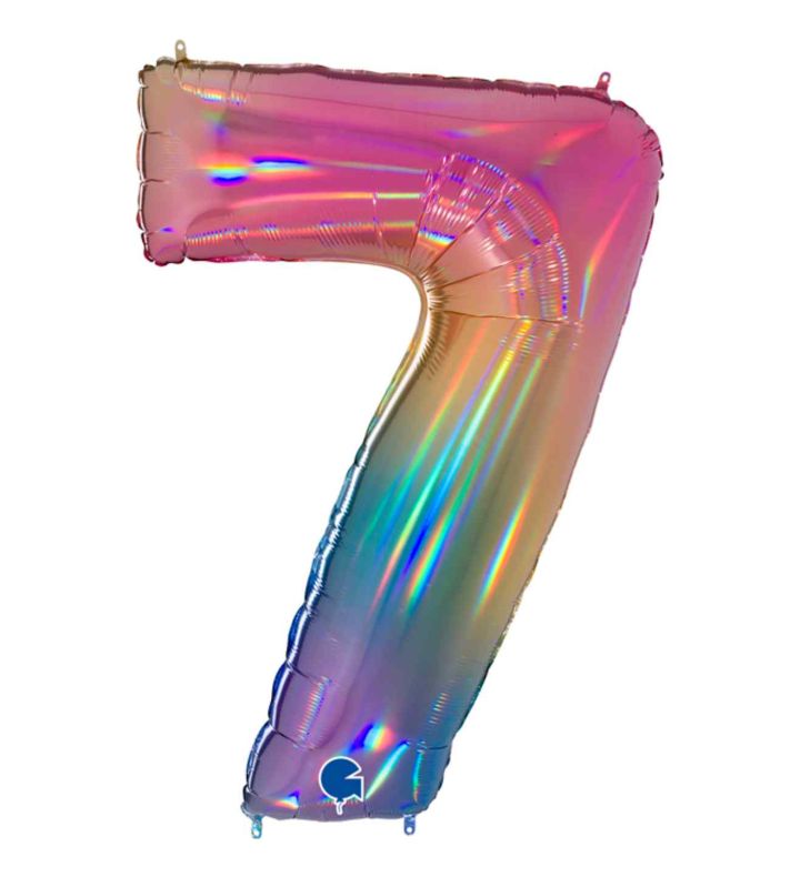 40" Grabo Rainbow Holographic Colourful Rainbow Number 7 Foil Balloon