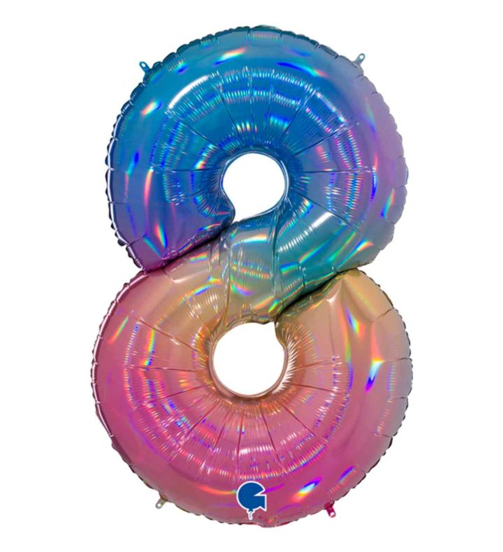 40" Grabo Rainbow Holographic Colourful Rainbow Number 8 Foil Balloon