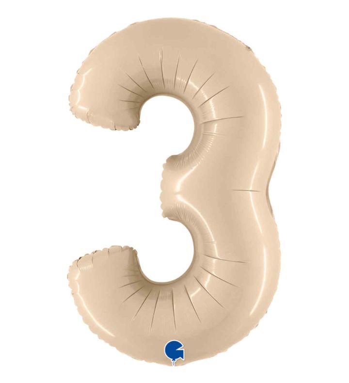 40" Grabo Satin Cream Number 3 Foil Balloon