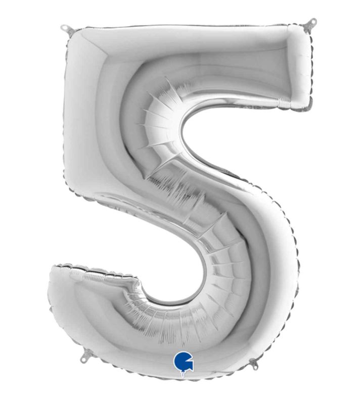 40" Grabo Silver Number 5 Foil Balloon