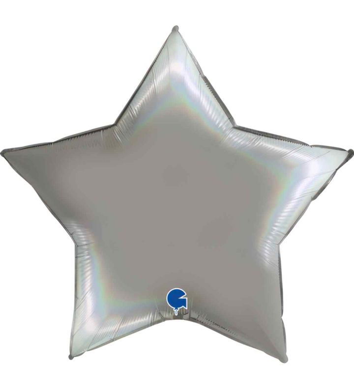 36" Grabo Rainbow Holographic Platinum Pure Star Foil Balloon