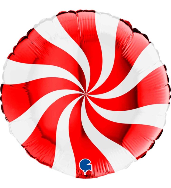 18" Grabo Round Swirly White-Red Foil Balloon