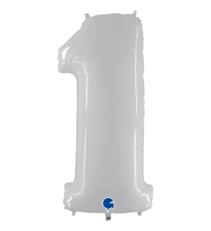 40" Grabo White Fluo Number 1 Foil Balloon