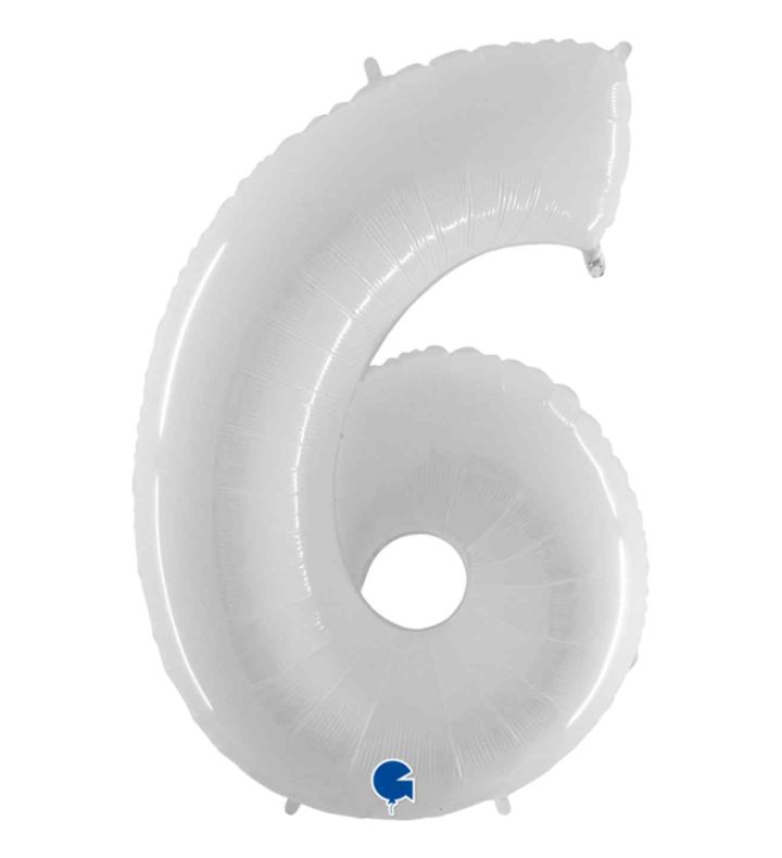 40" Grabo White Fluo Number 6 Foil Balloon