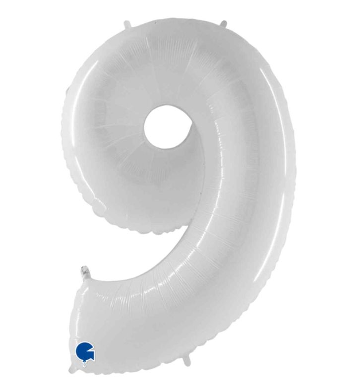 40" Grabo White Fluo Number 9 Foil Balloon