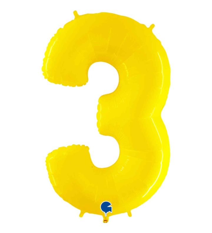 40" Grabo Yellow Fluo Number 3 Foil Balloon