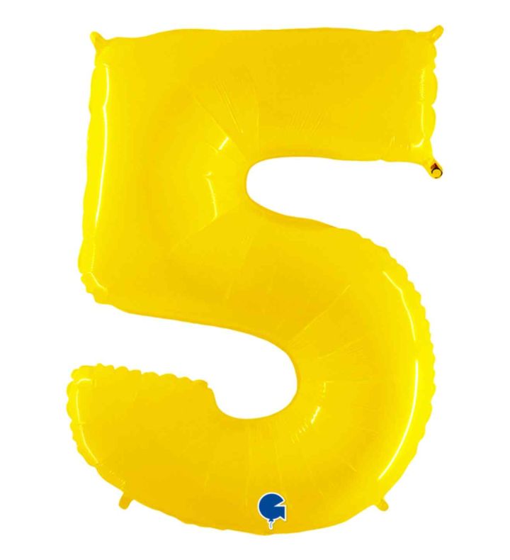 40" Grabo Yellow Fluo Number 5 Foil Balloon